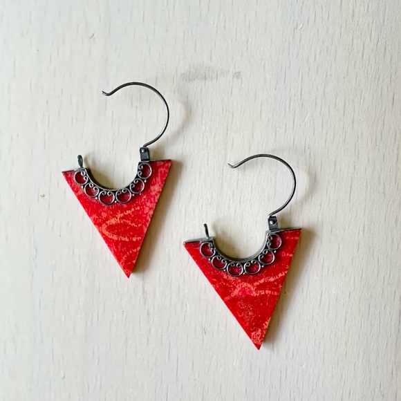 Coral Geometric Sterling Silver Earrings - Picture 3 of 3